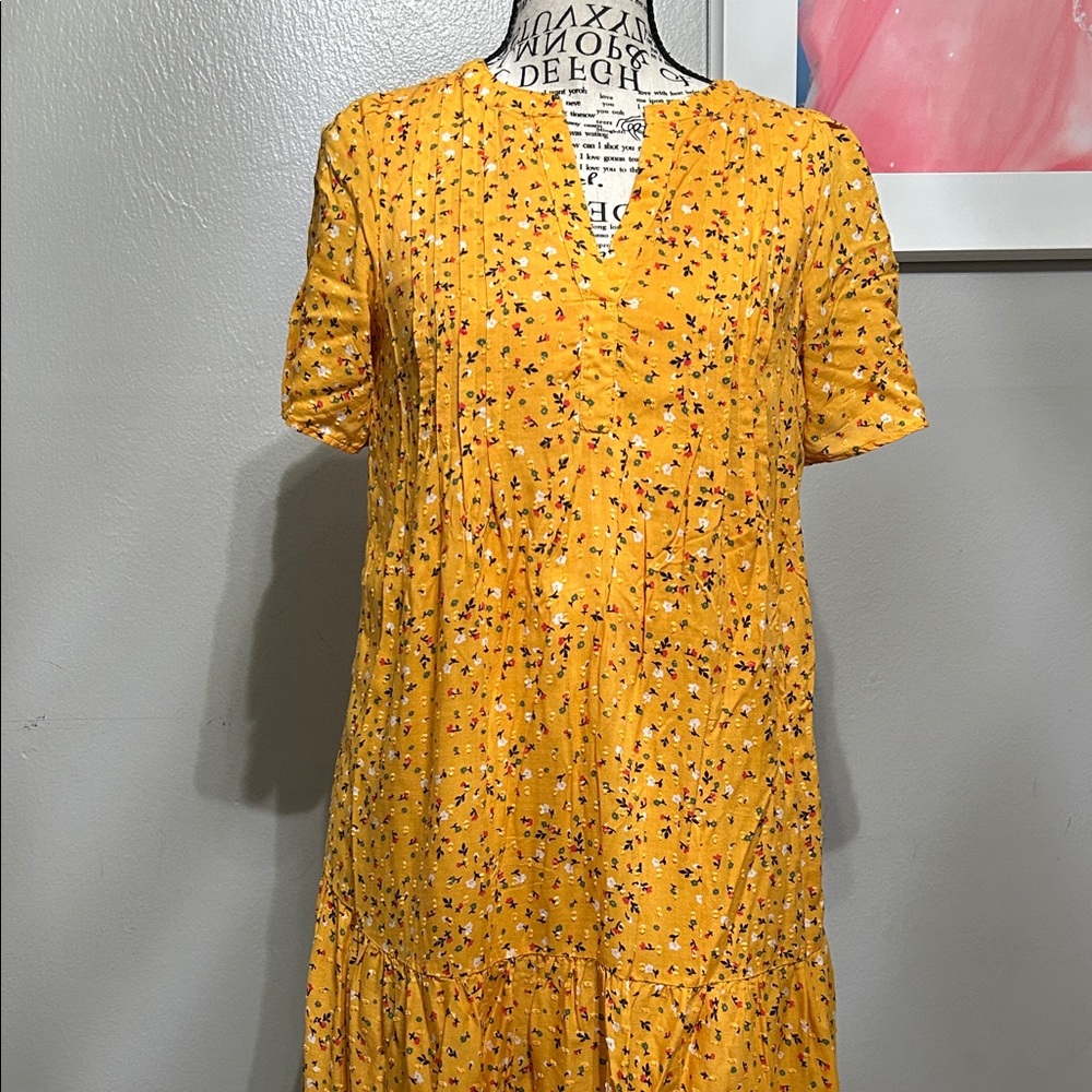 LOFT Yellow Floral Midi Dress